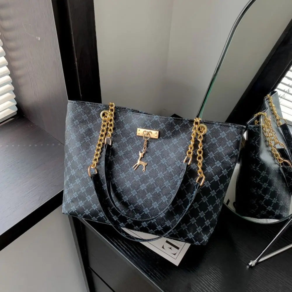 Durable PU Leather Shoulder Bags Large Capacity Printing Shopping Bag Handbags Women