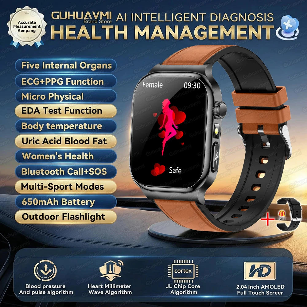 2026 New Accurate Diagnosis Smart Watch Body Fat ECG Blood oxygen BP Health Sport HD AMOLED Screen Call Smart Watches man woman