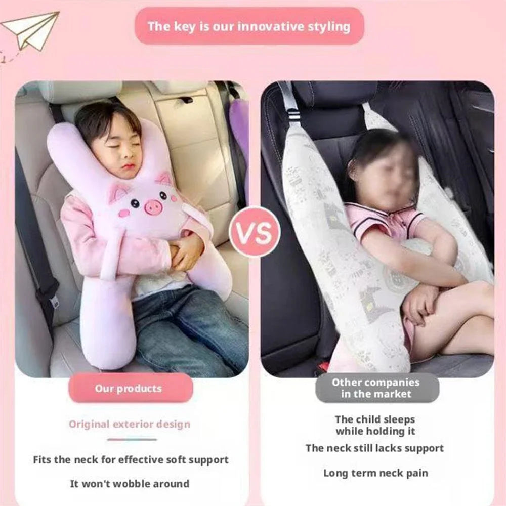 Kids Car Neck Pillow with Seat Belt Safety Sleep Aid Prevent Leaning Head Back Seat Sleeping Comfort During Long Distance Trave