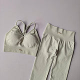 Seamless V-Neck Yoga Set – High-Waist Hip Lifting Fitness Leggings & Bra