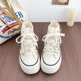 Women's High-Top Canvas Platform Sneakers — Rivet Buckle Lace-Up