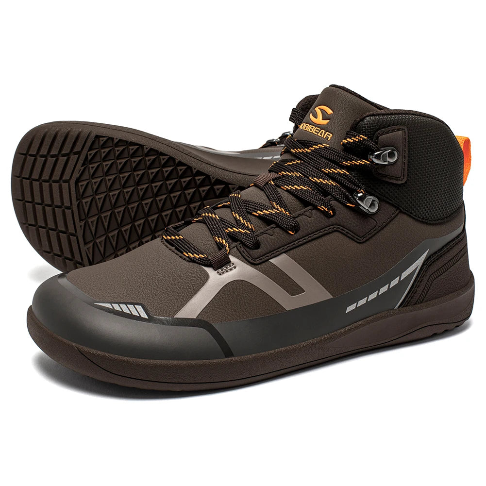 HOBIBEAR Unisex Mid Top Barefoot Shoes Mens Womens Wide Toe Artificial Leather Hiking Boots Outdoor Non-Slip Trail-Running Shoes