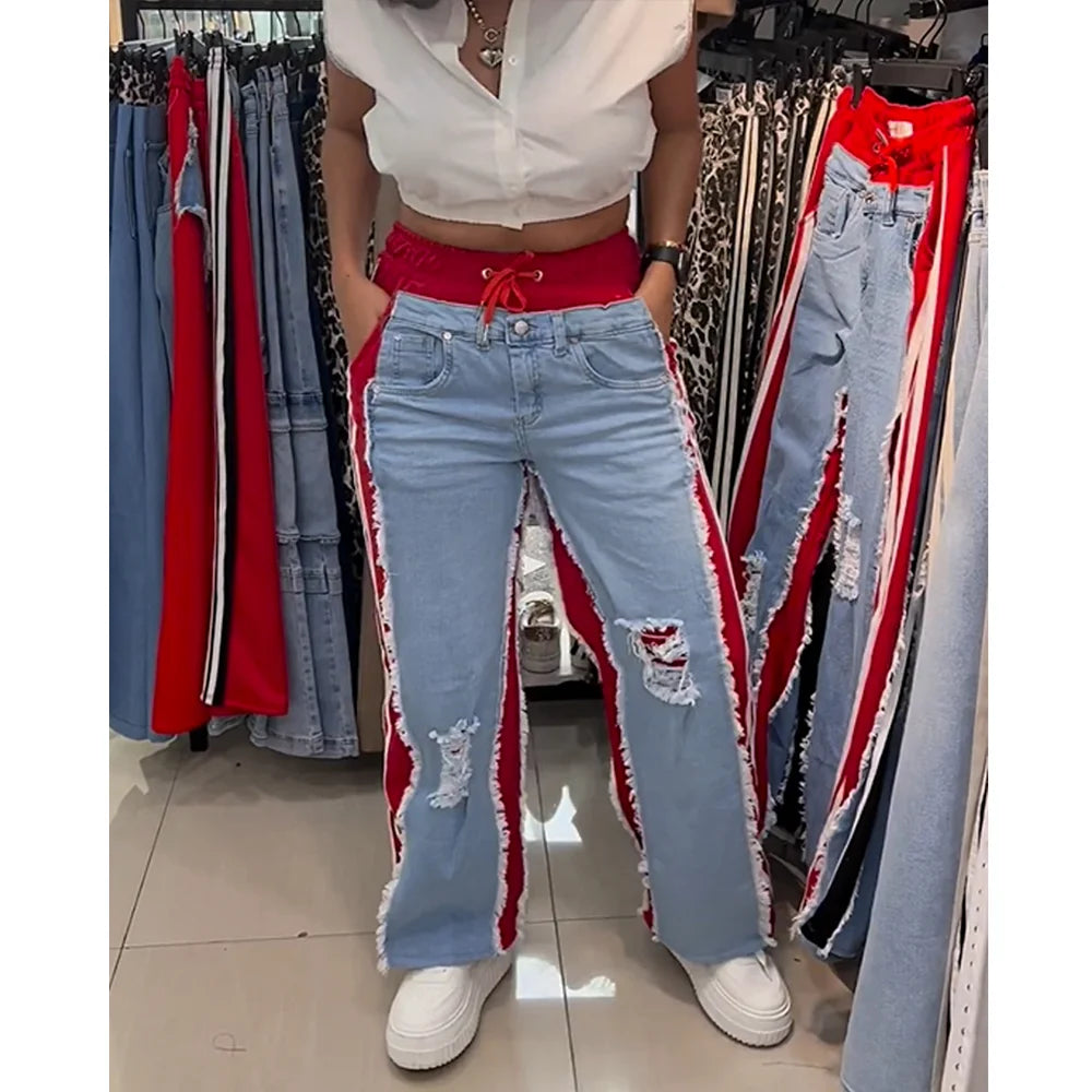 Women’s Colorblock Distressed Patchwork Jeans