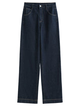 FSLE Straight High Waist Jeans for Women Winter Solid Simple All-match 2025 New Long and Short Versatile Pants Korean Style