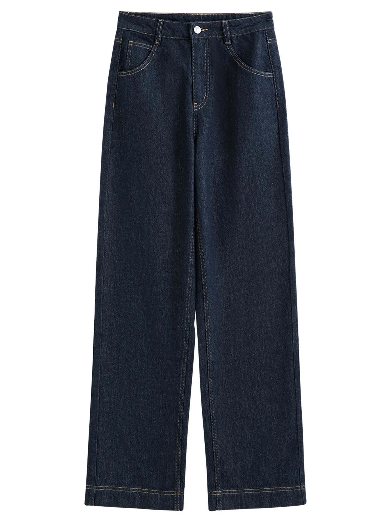FSLE Straight High Waist Jeans for Women Winter Solid Simple All-match 2025 New Long and Short Versatile Pants Korean Style