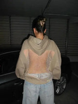 Women's Rhinestone Backless Oversized Hoodie