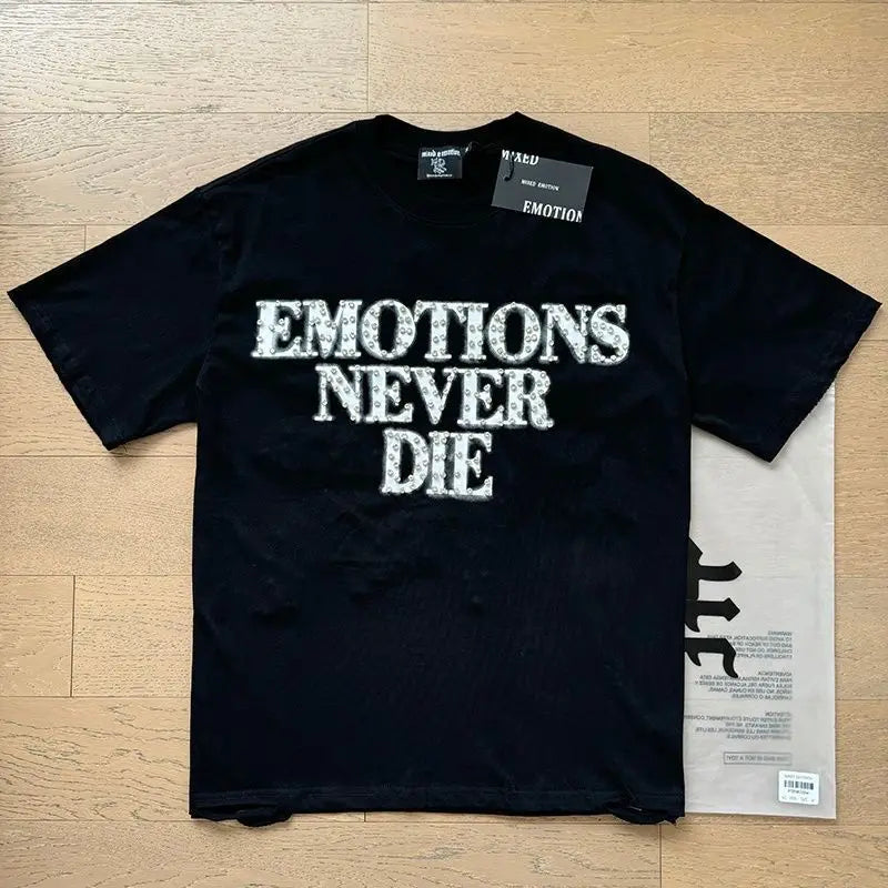 MIXED EMOTION Oversized Cotton Rhinestone T-Shirt