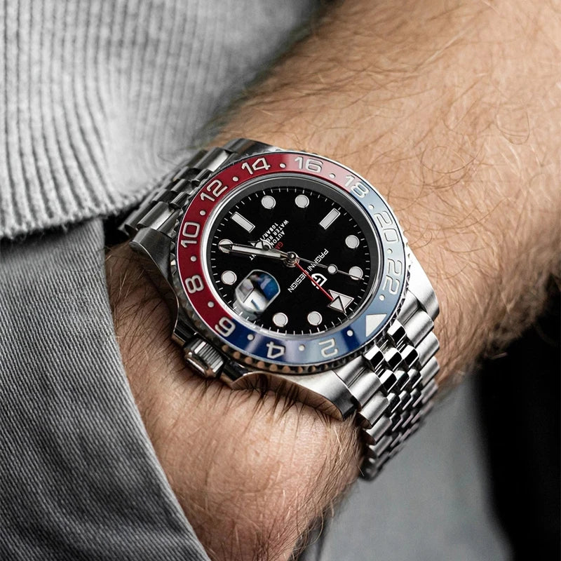 PAGANI DESIGN GMT Automatic Watch — Sapphire Crystal, 10-Bar Waterproof, 40mm