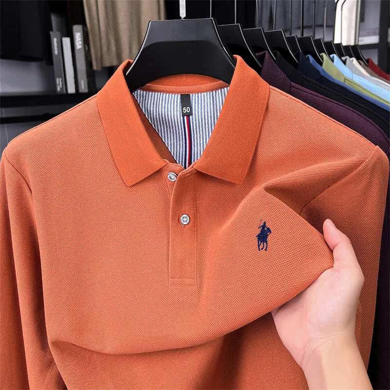 Premium Cotton Embroidered Long Sleeve Polo Shirt