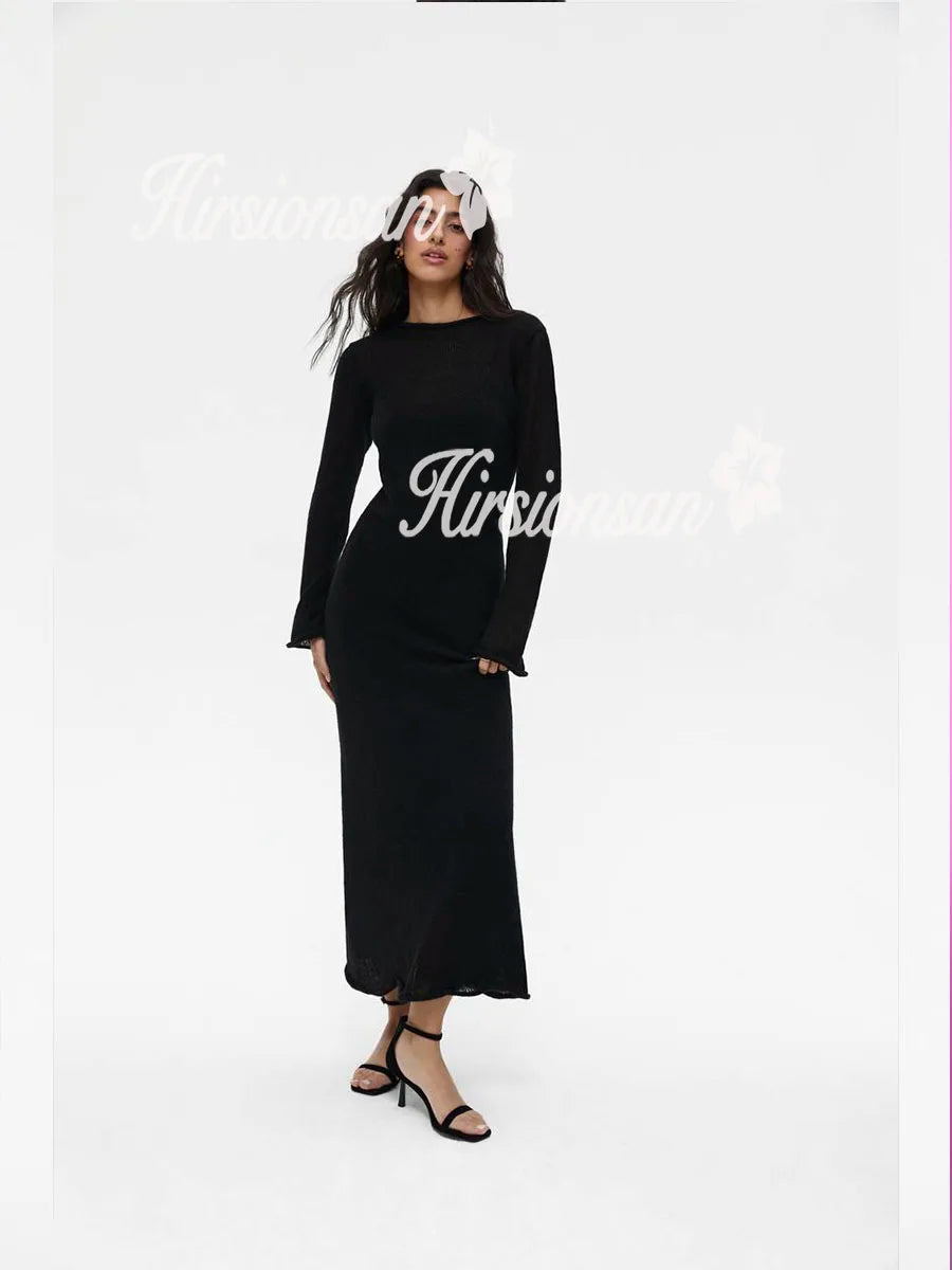 Elegant O-Neck Knit Maxi Dress