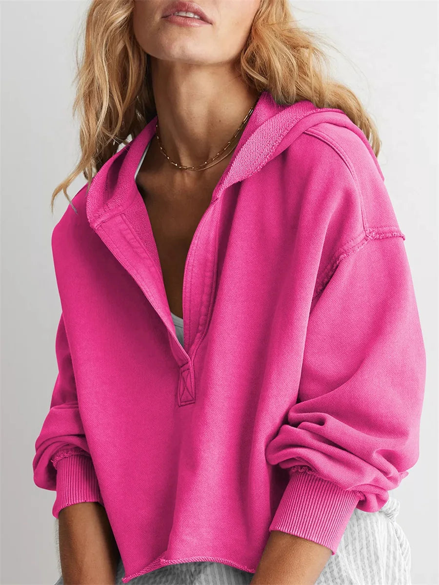 Women's Relaxed V-Neck Cropped Hoodie