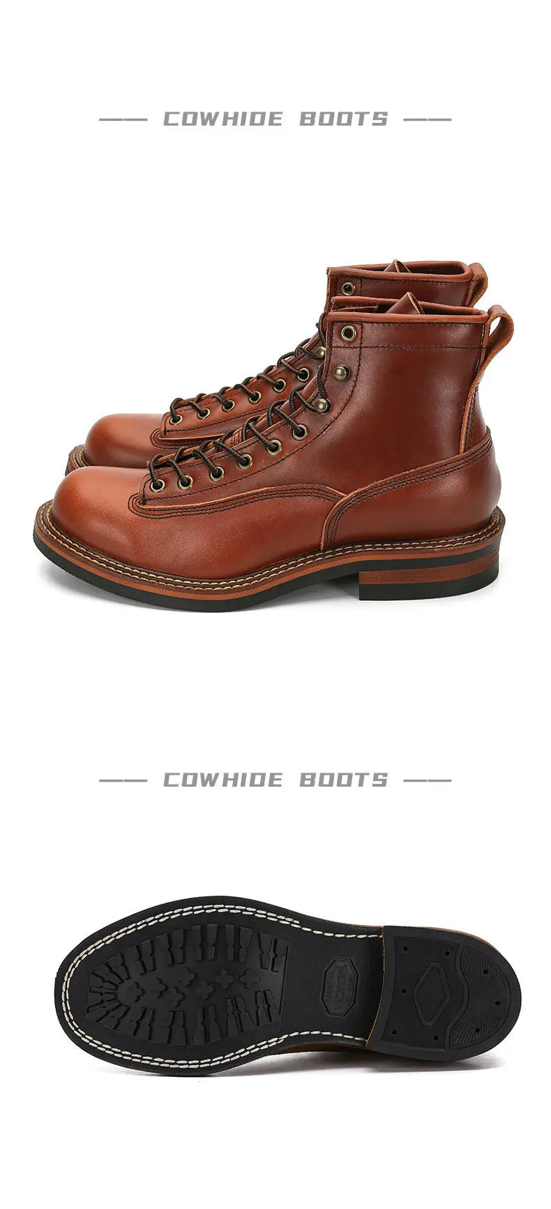 KOWM Hiking shoes men's walking boots British cowhide high top motorcycle boots ankle casual sneakers trekking shoes thick soled