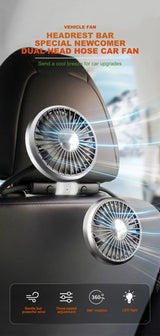 SEAMETAL Dual-Head USB Car Fan | 3-Speed 360° Cooling
