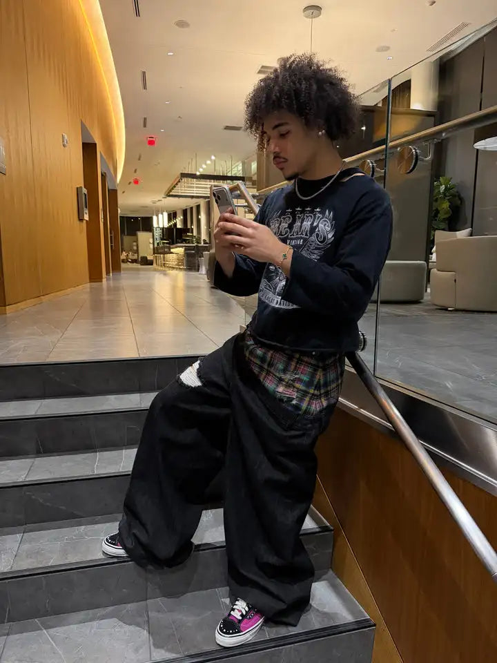 Unisex Y2K Plaid Baggy Jeans