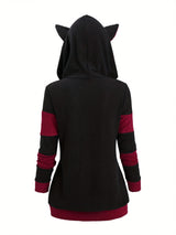 Women's Cat Ear Colorblock Zip-Up Hoodie