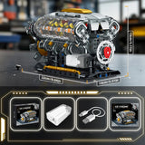 Technical Mechnical Electrice V8 Engine Building Blocks Simulation Car Engine MOC Bricks Science Education Toys Kids Adult Gift