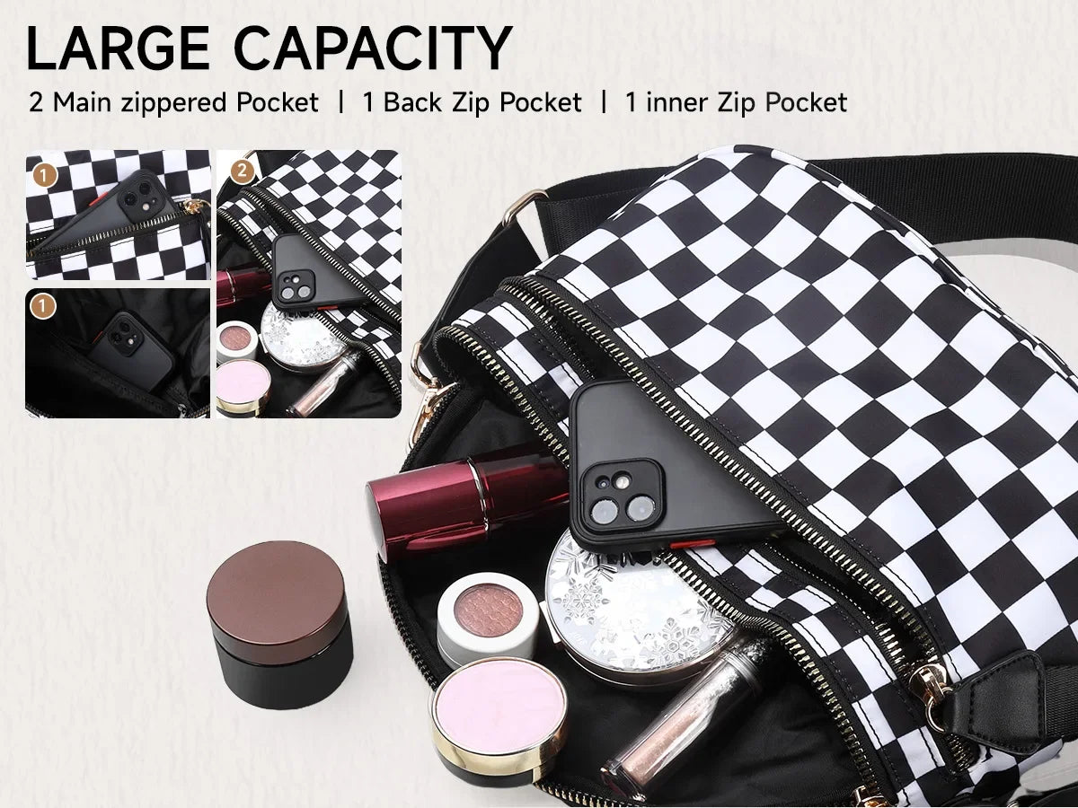 Women Checkered Bum Bag Casual Fanny Pack Large Capacity Crossbody Adjustable Strap Simple Shoulder Mommy Bag Daily Travel Tote