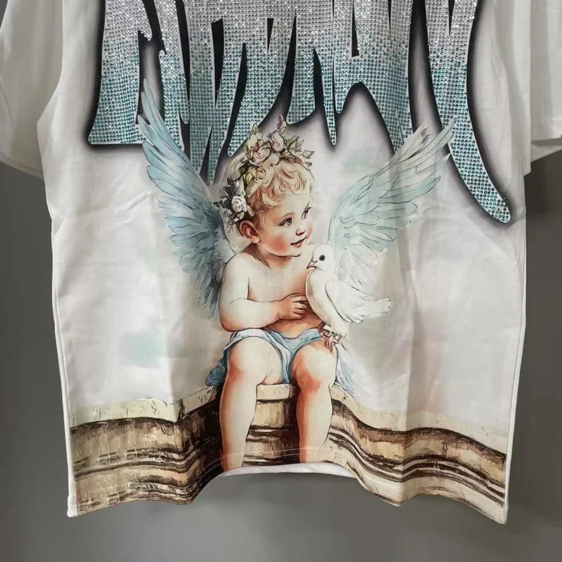 MIXED EMOTION Oversized Cotton Rhinestone T-Shirt