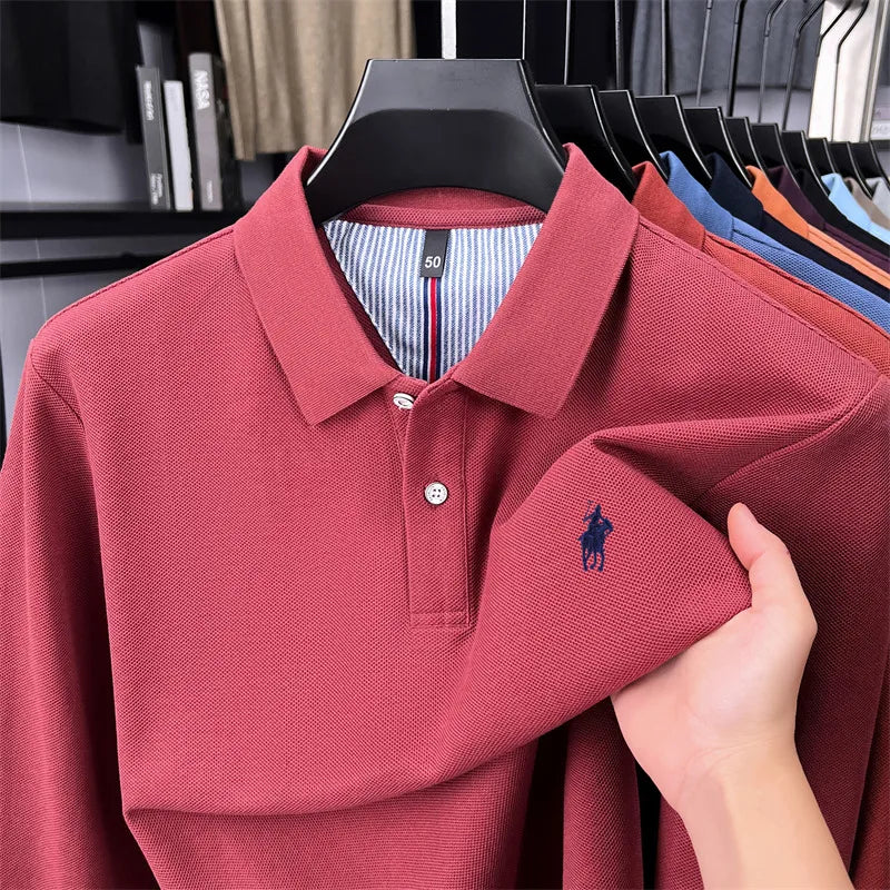 Premium Cotton Embroidered Long Sleeve Polo Shirt