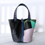 Purses and Handbags Bags for Women Painting Vegetable Basket Handbag Adjustable Shoulder Strap Genuine Leather Bucket Bag