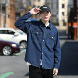 Retro Japanese Style Long Sleeve Denim Jacket Washed out Casual Workwear Versatile Spring Autumn Denim Shirt