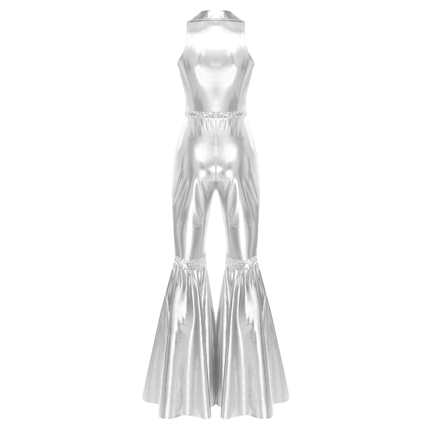 Women's 70s Disco Sequin Jumpsuit – Retro Bell-Bottom