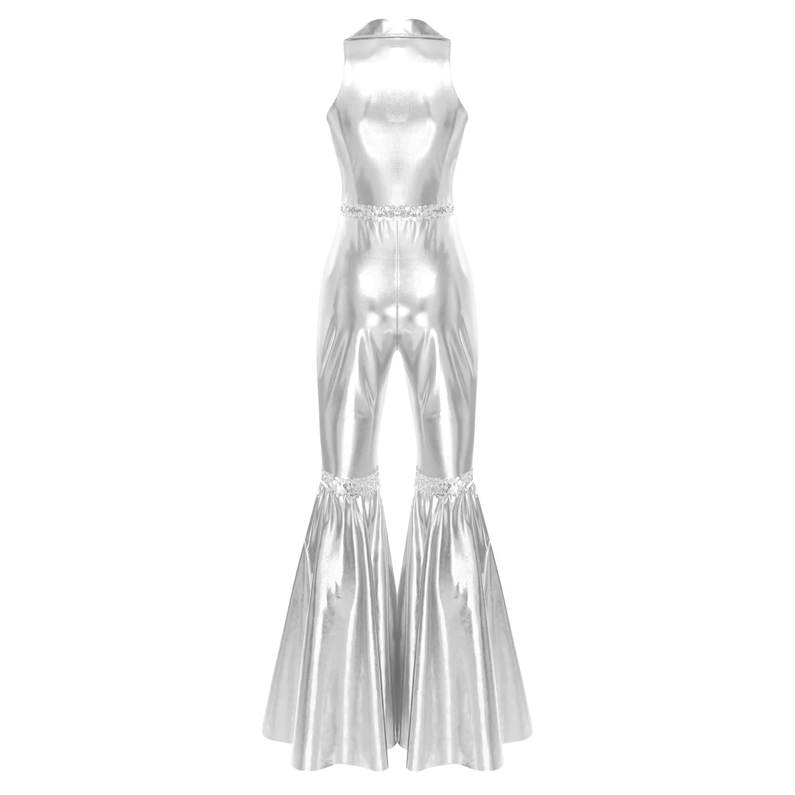 Women's 70s Disco Sequin Jumpsuit – Retro Bell-Bottom