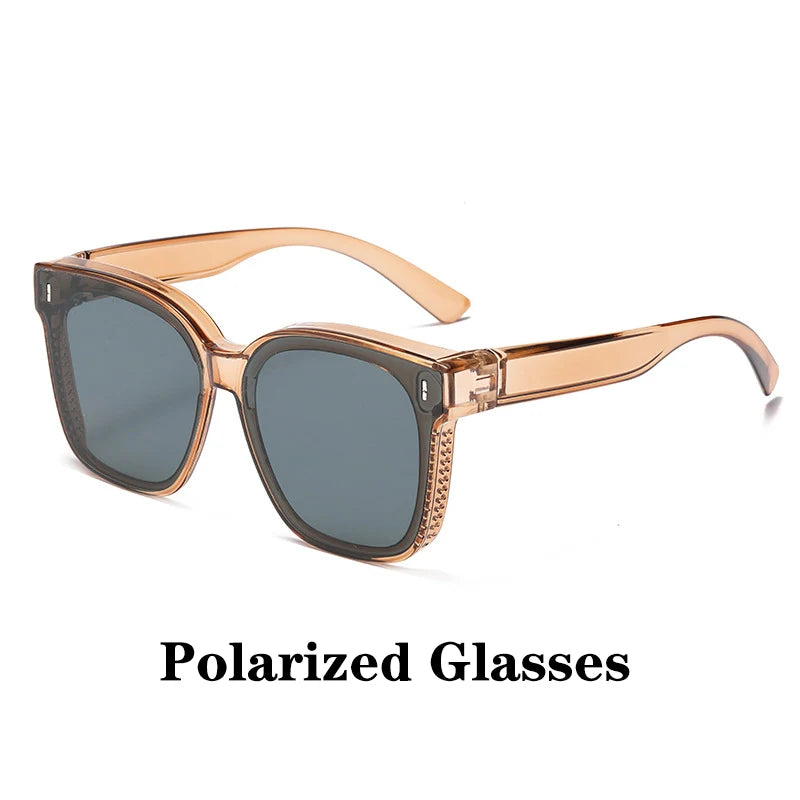 Polarized Clip-On Sunglasses for Glasses Wearers, Fashion Square Over Glasses Myopia Sunglasses, UV400 Protection for Driving, Fishing & Outdoor Use