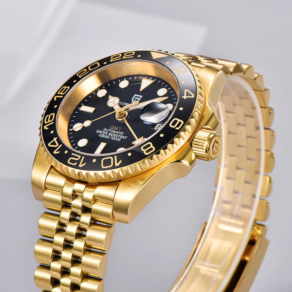 PAGANI DESIGN PD-1662 Luxury GMT Men Mechanical Wristwatch Sapphire Glass Stainless Steel 100M Waterproof Automatic Watches