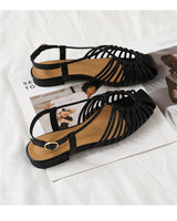 Women's Narrow Band Roman Flat Sandals — Buckle Strap Gladiator Beach Shoes