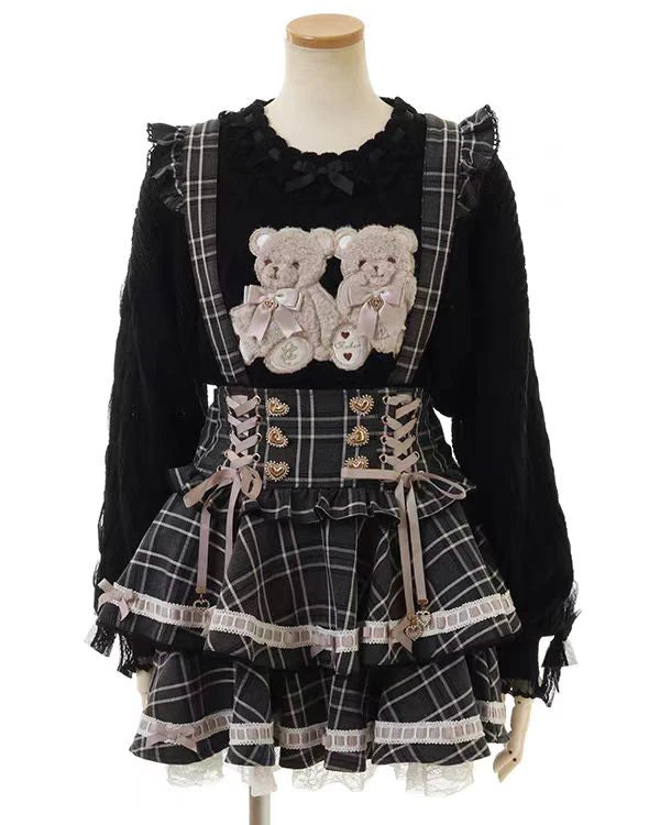 Lolita Plaid Strap Skirt – High Waist Mini for Women