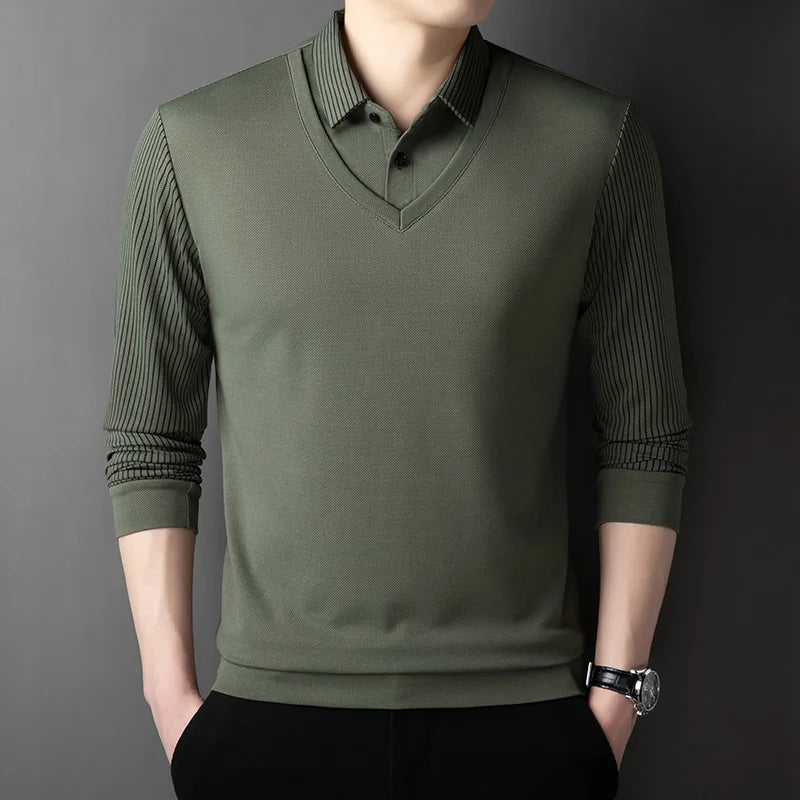 Men's Contrast Polo Shirt – Relaxed Long Sleeve Layered Look