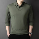 Men's Contrast Polo Shirt – Relaxed Long Sleeve Layered Look