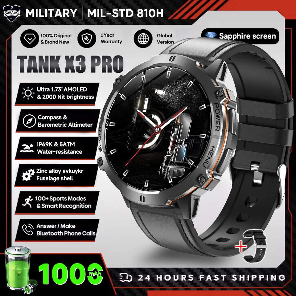 2026 Military Tank X3 Smart Watch | 1000mAh | AMOLED