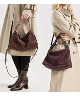 Russian Women's Genuine Suede Cowhide Leather Shoulder Bag Retro Frosted Cow Large Capacity Versatile Commuting Luxury Designer
