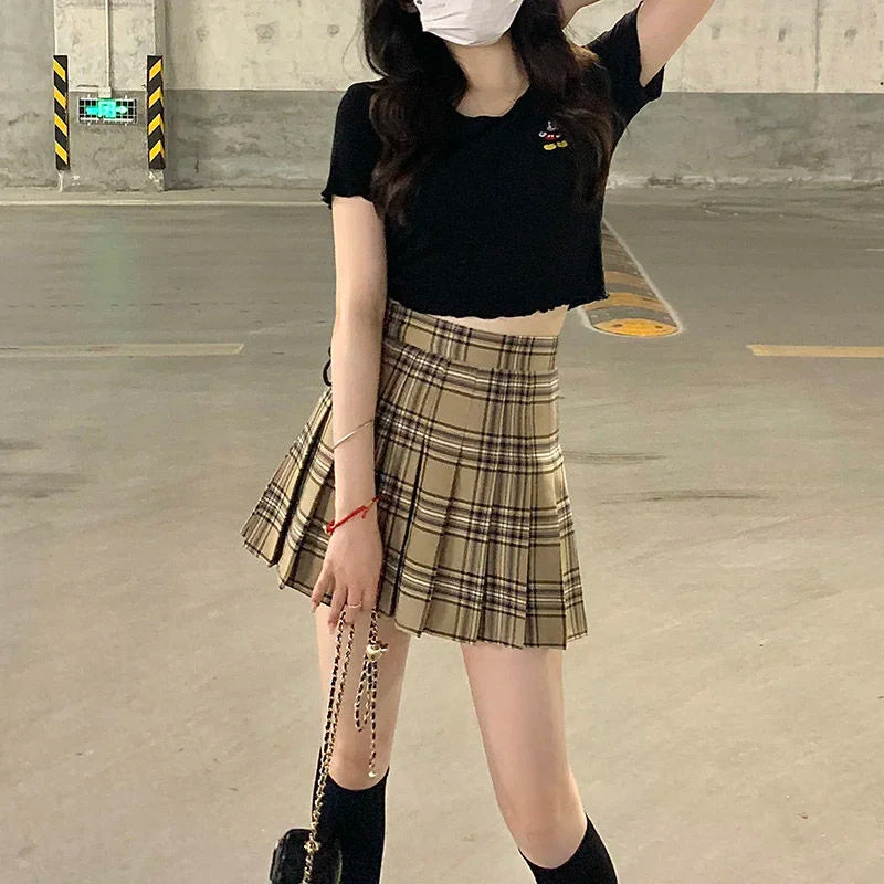Plaid A-Line Mini Skirt – High Waist, Pocketed