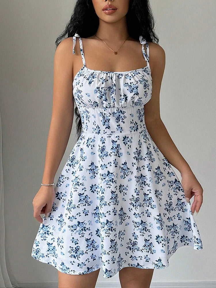 Women's Summer Floral Spaghetti Strap Mini Sundress – Casual A-Line Beach Dress