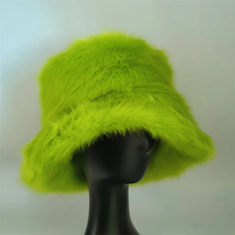 1pcs Winter Faux Fur Bucket Hat Warm Fluffy Plush colorful soft Winter hat Personality fur Fisherman Hats for women Plush hat겨