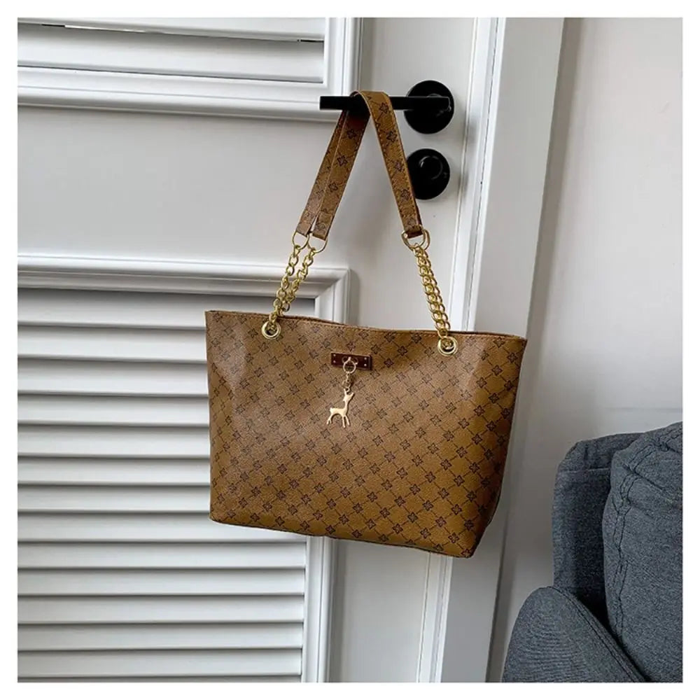 Durable PU Leather Shoulder Bags Large Capacity Printing Shopping Bag Handbags Women