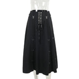 Gothic High-Waist A-Line Midi Skirt | Harajuku Grunge Y2K