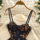 Vintage Elegant Fishbone Print Bodysuit – Chic Fairy Floral Summer Blouse Shirt