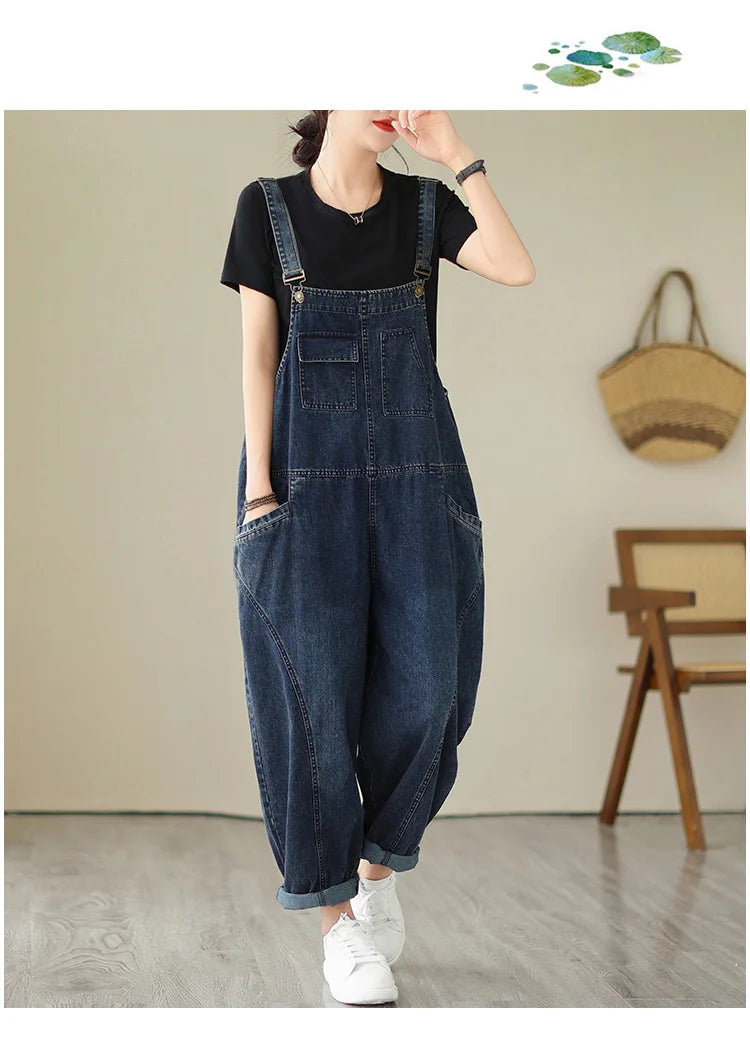 Vintage Patchwork Denim Cargo Overalls