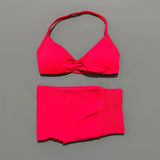 2 Pieces HISTELLO Sports Set Seamless Strappy Yoga Bra High Waist Scrunch Shorts Breathable Elastic Gym Workout Fitness Clothes