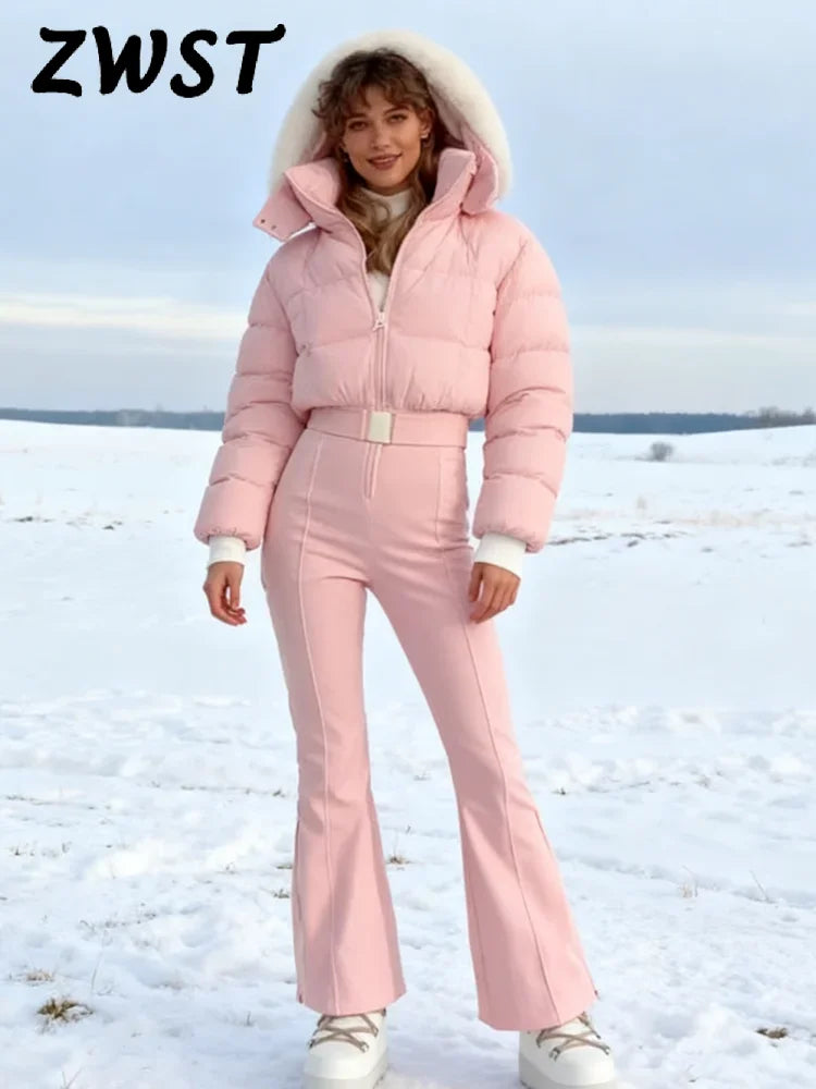 Women's Winter Fur-Trim Hooded Jumpsuit
