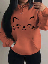 Women's Playful Cat Graphic Fleece Hoodie
