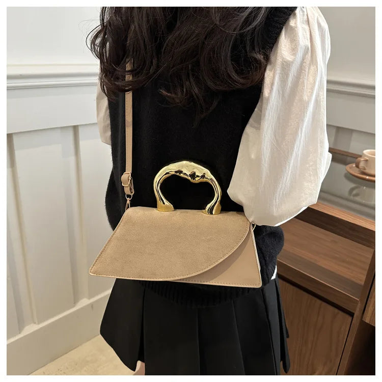 New Minimalist Design Shoulder Bag for Women Light Luxury Large Capacity Casual Metal Hand-held Crossbody Bags Female Handbag