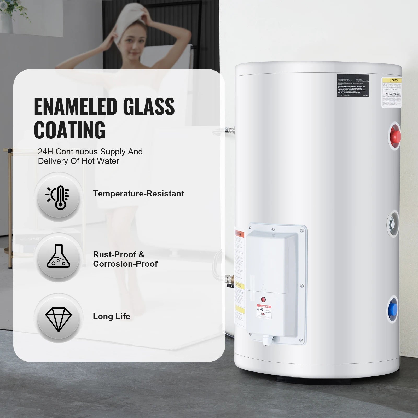 SucceBuy Electric Water Heater 40/70L Tank Instant Hot Water Heater 1.6Kw Tankless Water Heater w/ LED Display Knob Control IPX4