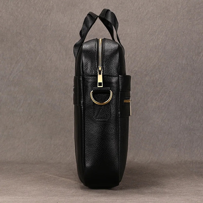 Luufan Genuine Leather Men's Business Handbag 15" Laptop Briefcase Bag Male A4 Document Shoulder Message Computer Bag Work Tote