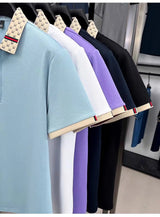 B Letter Embossed Short Sleeve Polo Shirt for Men