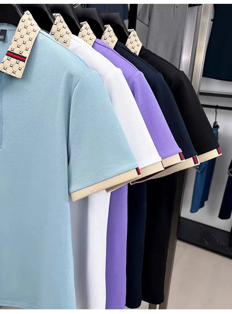 B Letter Embossed Short Sleeve Polo Shirt for Men